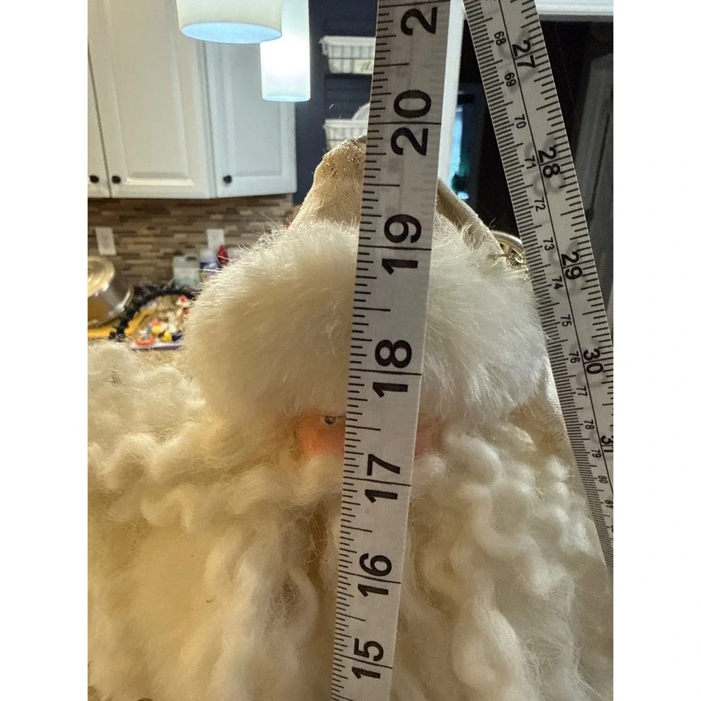 20 Inch Elegant White Gold Santa Claus Figurine Brocade Coat Faux Fur Trim Decor